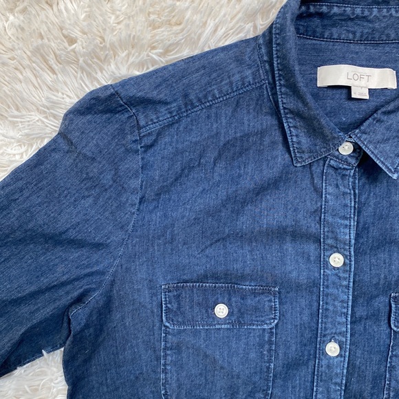 Loft Denim Button Down Shirt 💗 Dark Wash - Picture 5 of 12